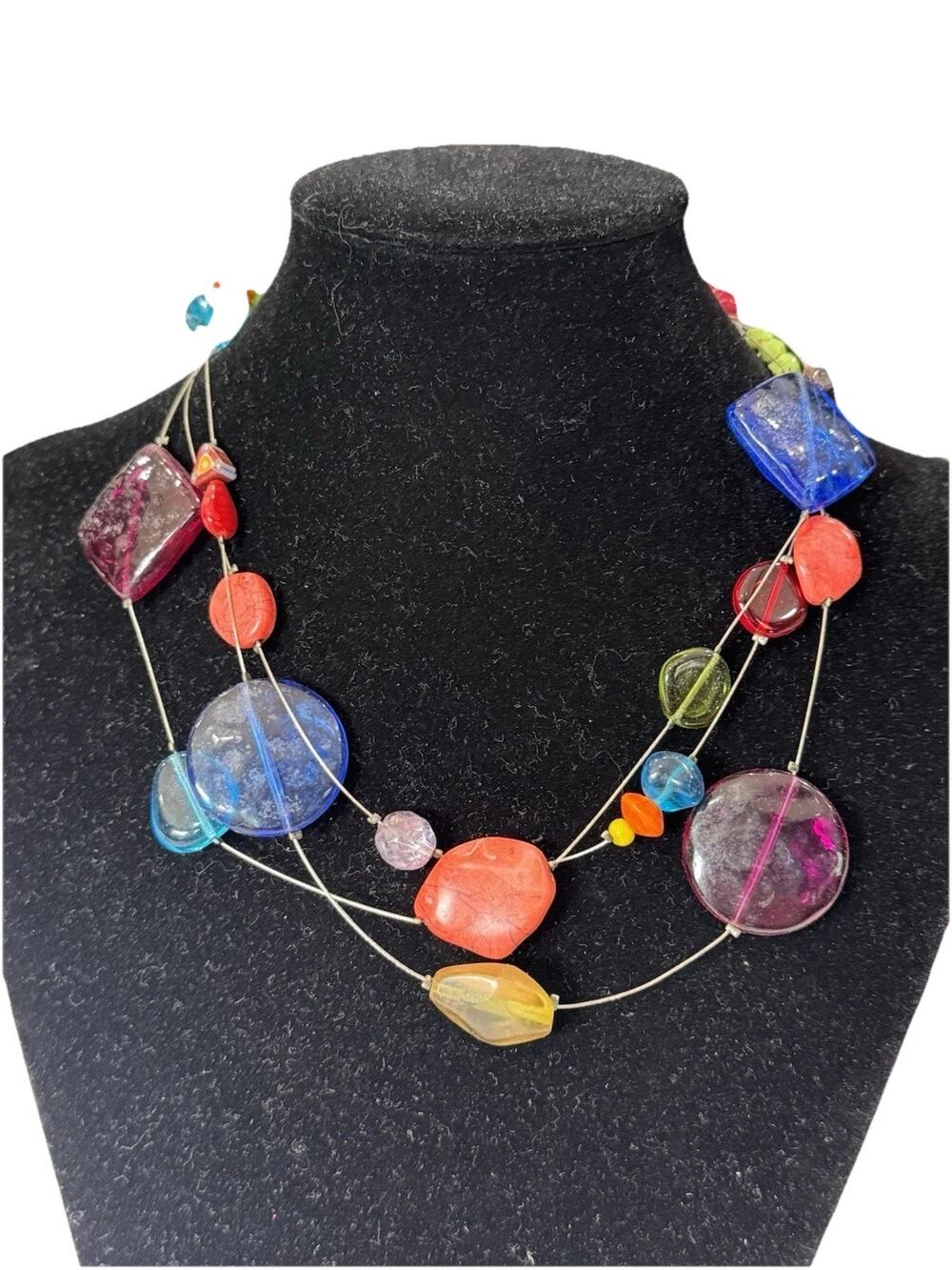 Chico's Lollipop Bubble Layered Multicolor Acrylic Bead Wire Necklace 17” Boho